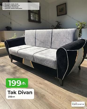 Tək Divan – 210 sm - Mexanizm: açılan, bazalı (yataq funksiyası və