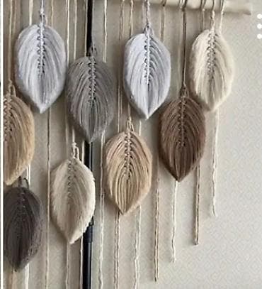 divar ucun dekorlar: Makrame divar bəzəyi – əl işidir - Material: 100% pambıq iplər, taxta — 3