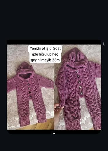 uşaq geyimi: Əl işi toxunma körpə kombinezonu - Material: 2 qat sapla toxunub — 1