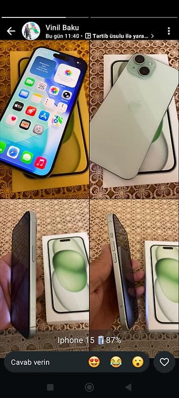 apple m1: IPhone 15, 128 GB, Yaşıl, Zəmanət — 2