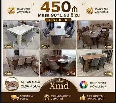 Yemək otağı dəsti – masa və 6 stul - Masa ölçüsü: 90 × 160 sm - — 1