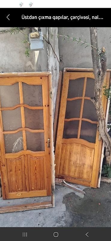 qoşa qapılar: Taxta qapılar – şüşəli model - Material: təbii ağac (şam tonunda) — 1