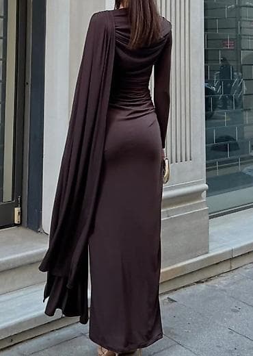 çant: Qadınlar üçün uzun elbise - Rəng: tünd qəhvəyi/şokolad - Model — 3