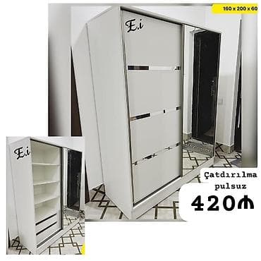 Ağ rəngdə sürgülü qapılı dolab - Ölçü: 160 x 200 x 60 sm (şəkildə