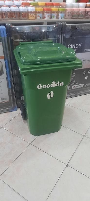 Yaşıl “Goodbin” təkərli zibil qutusu - Material: möhkəm plastik