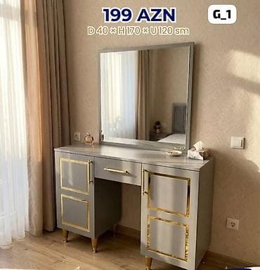isdol: G_1 model güzgülü makiyaj/komod masası - Rəng: boz korpus, qızılı — 1