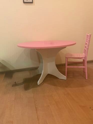 Uşaq masa və stul dəsti - Dairəvi masa: açıq çəhrayı rəngli üst, ağ