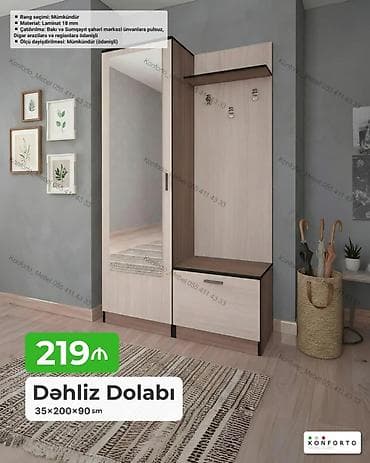 Dəhliz Dolabı – 35×200×90 sm - Material: 18 mm laminat - Rəng seçimi — 1