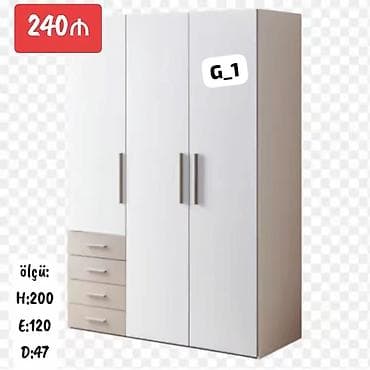 3 qapılı, Siyirməli, Ağ, Digər material, Açılan, Düz dolab