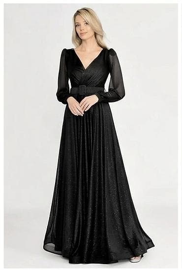 Satılır! ✨ Zərif və parıltılı qara axşam donu (ziyafət geyimi). Don