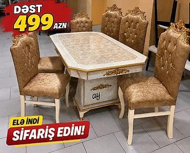 ag masa: Klassik üslubda yemək otağı dəsti - Dəst: masa + 6 stul - Qiymət: 499 — 1