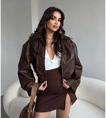 hərbi geyimi: Qadınlar üçün qısa dəri görünümlü jaket (süni dəri) - Rəng: tünd — 4