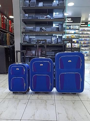 Mavi rəngli 3‑lü səfər çamadan dəsti - Dəst: 3 ölçü (kiçik, orta