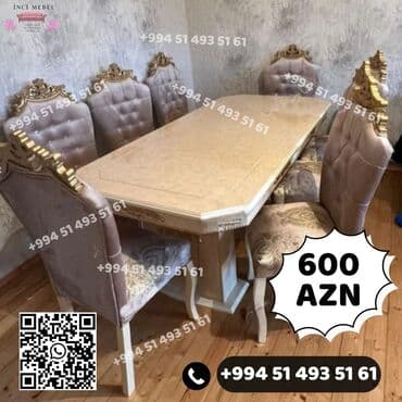 Masa və oturacaq dəstləri: Qonaq otağı üçün, Yeni, Açılmayan, Dördbucaq masa, 8 stul