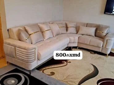 современные угловые диваны: Künc divan dəsti - Rəng: Açıq bej/krem tonları - Dizayn: L‑şəkilli — 1