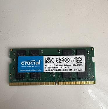 Ноутбуки: Оперативная память (RAM) Crucial, 16 ГБ, 3200 МГц, DDR4, Для ноутбука — 1