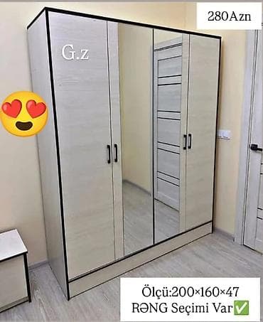 pasterin sekilleri: Yeni, 4 qapılı, Güzgülü, Digər rəng, Digər material, Açılan, Düz dolab — 1