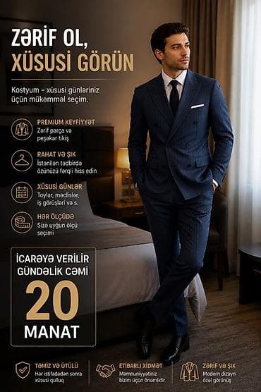 kalson geyim: Kostyum icarəsi – xüsusi günləriniz üçün ideal seçim. Xüsusiyyətlər — 1