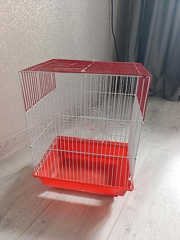 qefes papuqay: Qırmızı-ağ quş qəfəsi - Material: üst hissə toz boyalı metal — 2