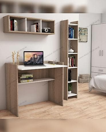 Düz masa, Stulsuz, Polkalı, Siyirməsiz, Teksturalı laminat — 1