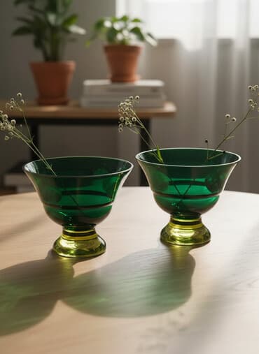 şüşə qab: Məhsul: 2 ədəd dekorativ şüşə qab (cütlük) - Material: qalın rəngli — 1