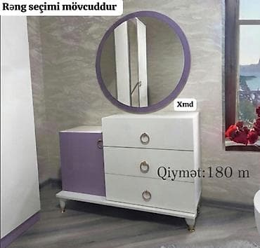 Dairəvi güzgülü konsol/komod dəsti - Dizayn: dairəvi güzgü, sağda 3