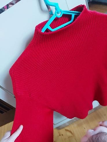 herbi sviter: Qadın sviteri – qırmızı, rib-li trikotaj - Model: uzunqollu — 2