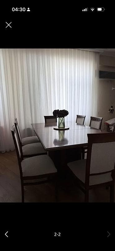 stulla: Yemək otağı dəsti - Düzbucaqlı, geniş stol: tünd qoz rəngli taxta — 2
