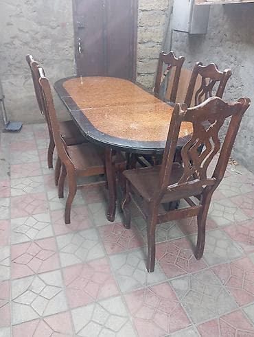 stul cexolu: Qonaq otağı üçün, İşlənmiş, Qatlanan, Oval masa, 6 stul — 2