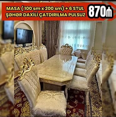 masa ve stul: Qonaq otağı üçün, Yeni, Açılmayan, Dördbucaq masa, 6 stul — 1