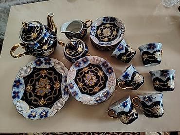 Çay dəsti, rəng - Qara, Farfor