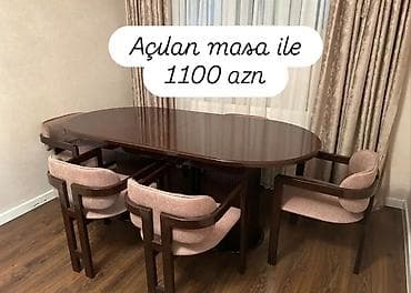 1.Açılan yemək masası dəsti - Oval formalı, tünd qəhvəyi rəngdə