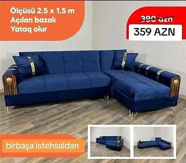 Məhsul: Künc divan - Ölçü: 2.5 x 1.5 m - Açılan bazalı konstruksiya -