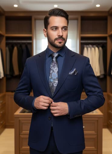 Süvari brendinin tünd göy rəngli kişi dəsti - Üst geyimi: klassik