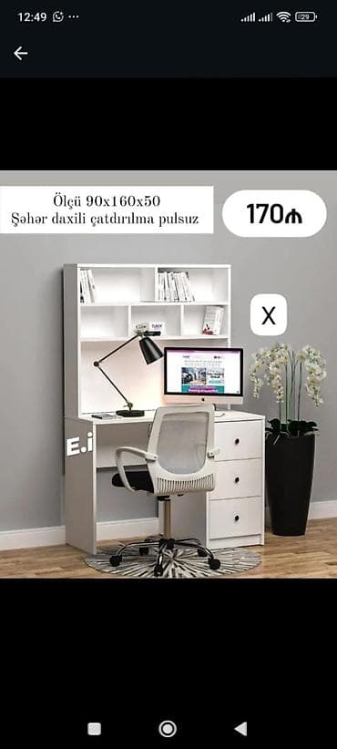 Masa və rəfli iş-güc bloku - Ölçü: 90 x 160 x 50 sm - Rəng: ağ - — 1