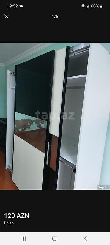 paltar dolab: 2 qapılı, Güzgülü, Ağ, Digər material, Kupe, Düz dolab — 1