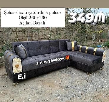Künc divan, Yeni, Açılan, Bazalı, Vеlur parça, Şəhərdaxili pulsuz çatdırılma