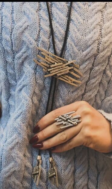 sve od koze: Müasir dizaynda bəzək dəsti - Kolye 1: Qara dərişəkilli iplə — 5