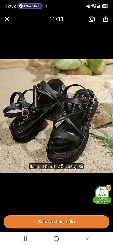sendel: Qara rəngli qadın sandal modeli – EU ölçü: 36. - Material: yumşaq — 1