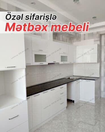 шкафчики на кухню: Özəl sifarişlə hazırlanmış mətbəx mebeli - Dizayn: Ağ, modern üslubda — 1