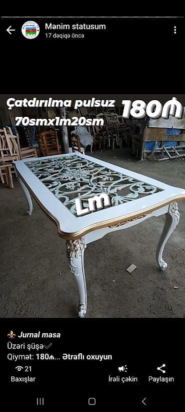 ag masa: ⚜️ *_Jurnal masa_* Üzəri şüşə✔️ Qiymət: *180₼* Ölçü: *70smx1m20sm* — 1