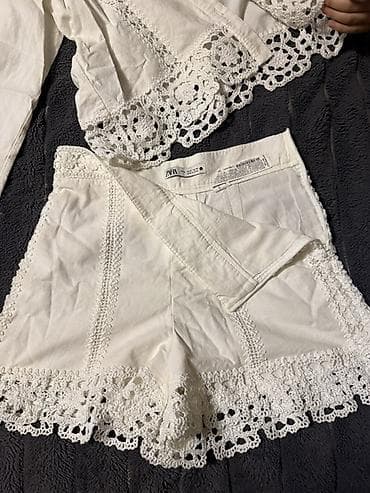 ZARA ağ rəngli iki hissəli dəst – köynək və şort