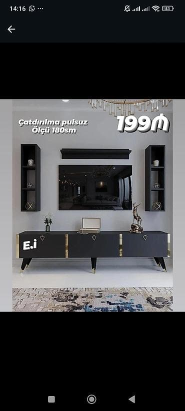 divar refleri: TV stendi və divar rəfləri dəsti - Ölçü: 180 sm (şəkildə göstərilib) — 1