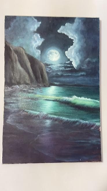 oglan sekilleri profil: Dəniz mənzərələri mövzusunda əl işi yağlı boya tablolar dəsti. - — 2