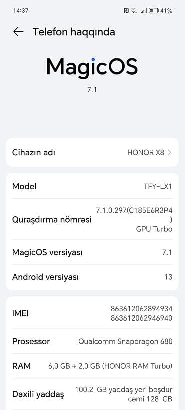 soyuducu bar: Honor X8, 128 GB, rəng - Qara, Barmaq izi — 3