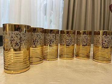 kompot qabı: Stəkanlar, rəng - Qızılı, Şüşə, 6 ədədli dəst — 1