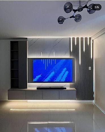 Sifarişlə ev mebeli: Müasir TV divar paneli və media konsolu dizaynı - Dizayn: Minimal və — 1