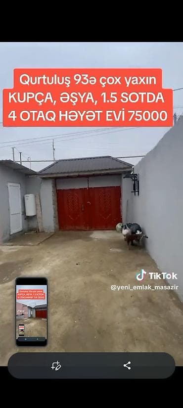 şamaxi ev: Qurtuluş 93-ə çox yaxın, kupçalı, əşyalı həyətyanı ev. - Sahə: 1.5 — 2