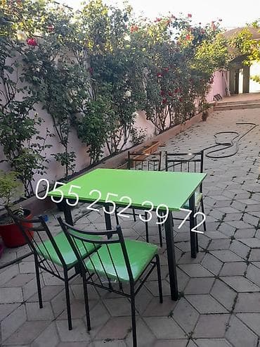 Yeni, Dördbucaq masa, 4 stul, Açılmayan, Stullar ilə, Metal, Azərbaycan