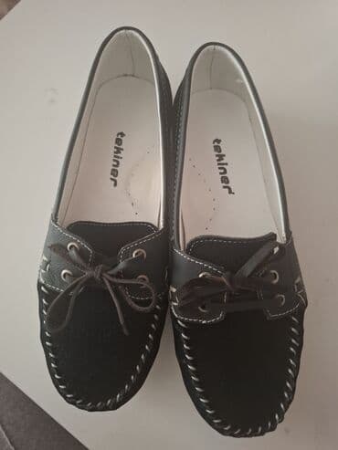 женские мокасины на шнурках: Tekiner qadın mokasinləri Geyinəlməyib - Rəng: qara (ağ tikiş — 3